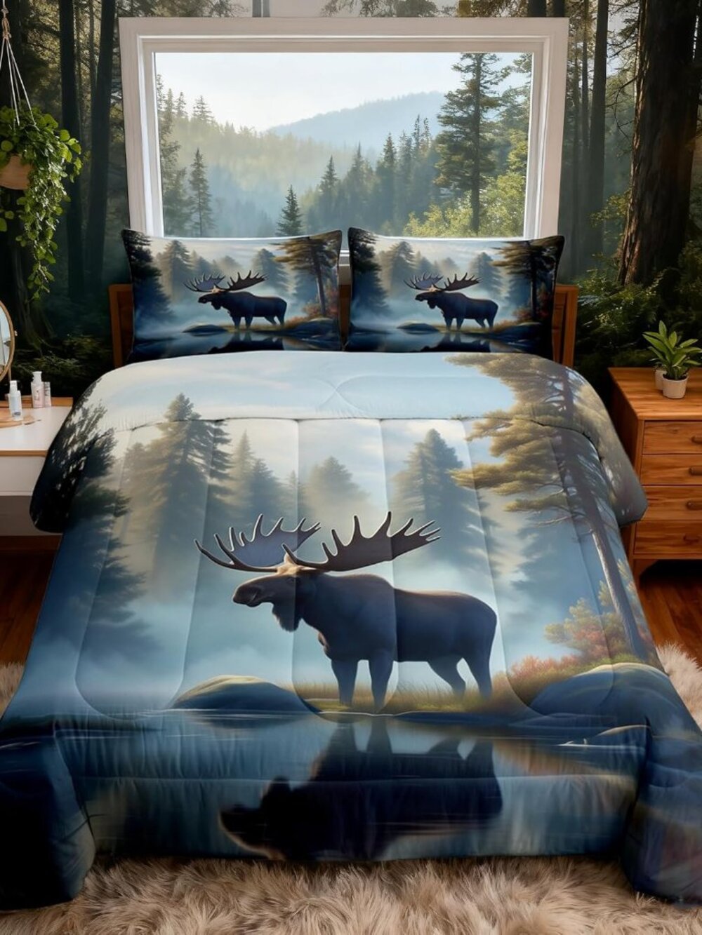 Lodge Cabin Bedding Set 3D Abstract Natural Jungle Scenery Comforter Set for Kid